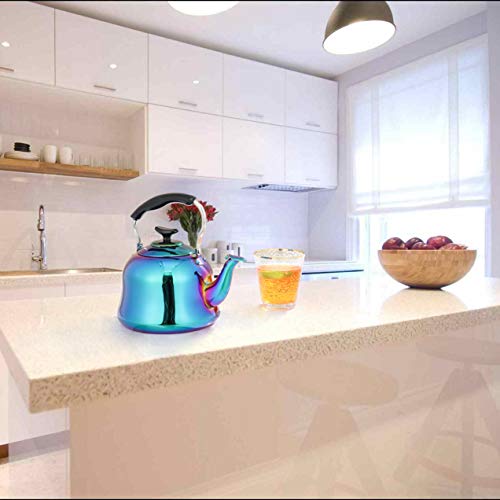 Whistling Tea Kettle Stainless Steel Teapot Rainbow Teakettle for Stovetop Induction Stove Top Fast Boiling Heat Water Tea Pot Colorful 2-Liter 2.1-Quart - Thumbnail 4