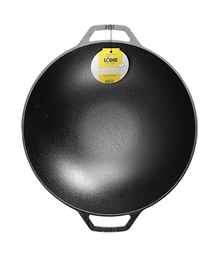 Lodge 14 Inch Cast Iron Wok with Dual Loop Handles – PFAS FREE Pre-Seasoned Family Size Stir Fry Pan – Stovetop & Oven Safe Heavy Duty High-Heat Retention Wok – Made in USA