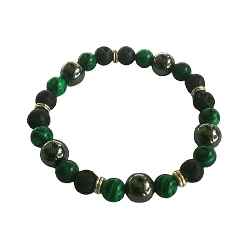 Bracelet en pierres naturelles de malachite, magnétite et pierre de lave pour diffusion d'huiles essentielles, perle tibétaine