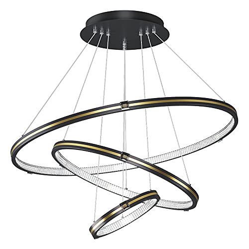 Lustre LED acrylique dimmable à 3 anneaux suspendus de 38W pour salon