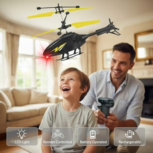 Image of Gravity Sensor Helicopter Toy for Boys with Safety Sensor, Indoor Palm Sensing, Rechargeable with LED Lights I Pack of 1 (Black Yellow Gun)