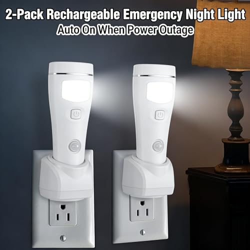 Image of Multi-Function Motion Sensor Night Light, LED Emergency Lights for Home Power Failure, Rechargeable Plug in Flashlights for Household (2 Pack)