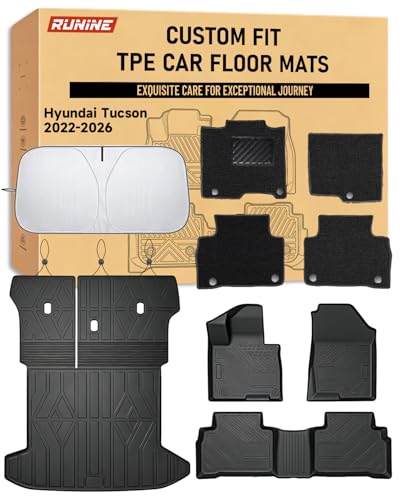 Image of Floor Mats for Hyundai Tucson 2022-2026 (Not for Hybrid & PHEV), 2-in-1 All Weather TPE Floor Liners with Removable Carpet Layer, Custom Fit Waterproof Anti-Slip Car Mats Front & Rear