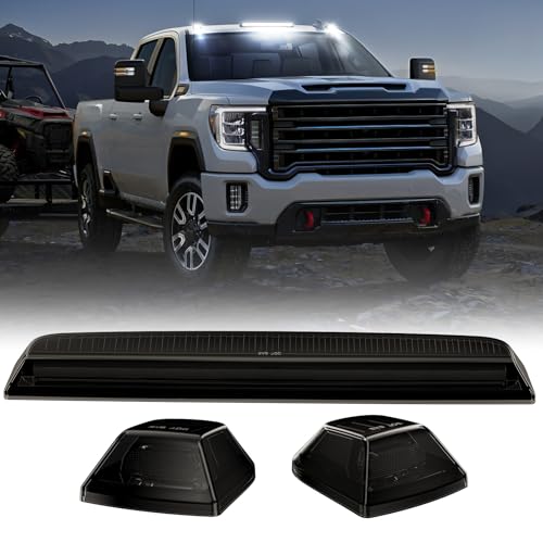 LUDARM LED Cab Roof Light Compatible with Silverado Sierra 2500HD 3500HD 2020-2024 Pickup Truck Cab Clearance lights 3PCS White Light Smoke Lens