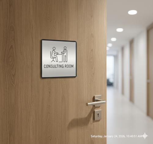 Image of Premium Brushed Silver Consulting Room Acrylic Sign Board Self adhesive Sign 6 inch for Mall Business Stores Cafe Shop corporate Hospital Hotel School Office