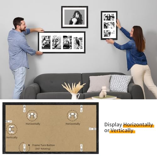 9x18 Oak Wood Picture Frame - 9x18 Photo Frame with Mat Display 3Pcs 5x7 Photos, 5x7 Picture Frame Wood, Natural Solid Wooden Picture Frames for Wall Art Photo and Prints(1 Pack, Black)