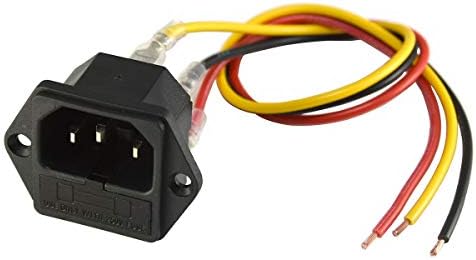 AC 250V 15A IEC320 C14 Male Power Cord Inlet Socket with Fuse Holder,3Pin Inlet Module Power Connector Socket with 3pcs Wires(Pack of 2)