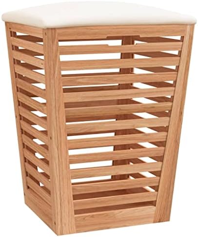 Tabouret Panier à Linge Panier à Linge Avec Siège Relaxdays - Bois Et Tissu, 40L, Dimensions 51x41x41 Cm, Rangement Salle De Bain Ou Chambre