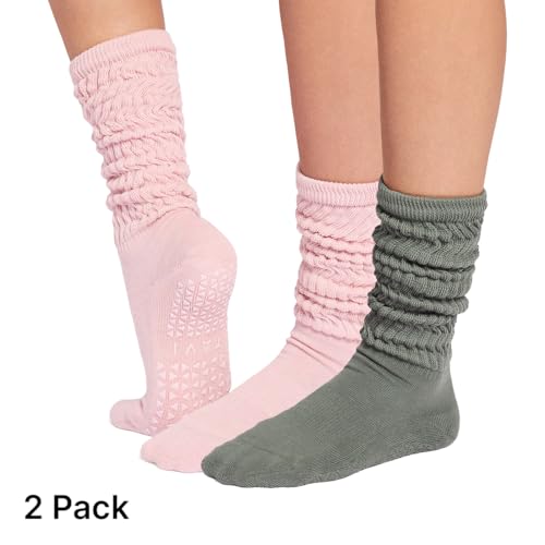 Image of TAVI Stacy Slouch Pilates Socks with Grips for Women | Non-Slip Grip Socks, Patented Grip Sole Design, Soft Organic Cotton Blend, Arch Band Support; Use for Yoga, Barre, Lagree