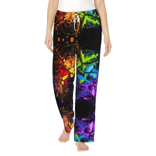 Pantalon de pyjama doux pour femmes au motif papillons artistique