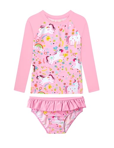 Girls Long Sleeve Swimsuit Size 4-5T Pink Unicorn Rash Guard Bathing Suits Summer Water Surfing Swimwear