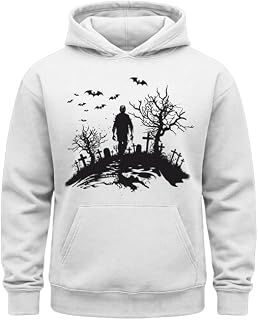 SaaDZ Halloween Graveyard Hoodie Spooky Zombie Silhouette Graphic Sweatshirt Horror Gothic Fall Hoodie Unisex