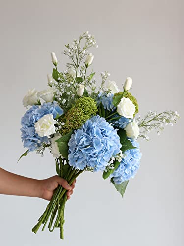 Yalzonemet 3Pcs 21'' Artificial Gradient Blue Hydrangea Flower Lifelike Real Touch Faux Long Stem Big Hydrangea Latex Flower For Home Table Decoration Party Outdoor Wedding Bouquet #TOP7