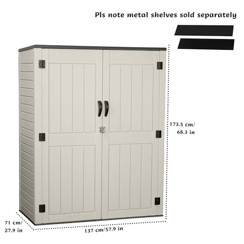 Vertical-Resin-Storage-Shed-60-Cuft-Garden-Tool-Sheds-Outdoor-Storage-Plastic-Outdoor-Storage-Cabinet-Waterproof-56-x-23-ft-Backyard-Outside-Lawn-Mower-Storage-Shed-Vanilla Vertical Resin Storage Shed 60 Cuft Garden Tool Sheds Outdoor Storage Plastic Outdoor Storage Cabinet Waterproof 56 x 23 ft Backyard Outside Lawn Mower Storage Shed Vanilla