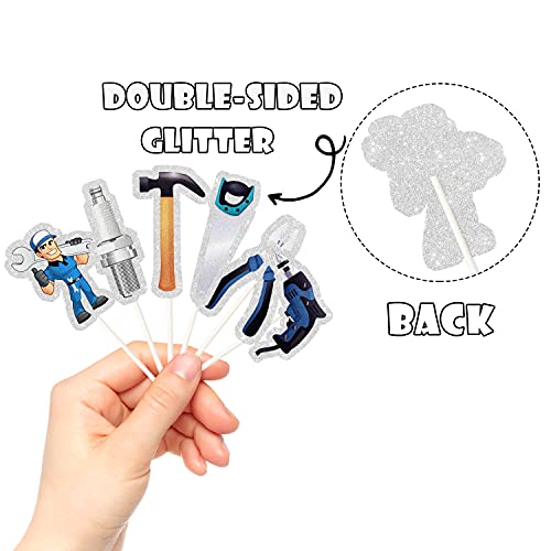 18Pcs Tool Theme Cupcake Topper, Tools Cupcake Topper, Boys Men Birthday Cake Pick, Father’ Birthday Party Cupcake Topper, Happy Father’s Day Decoration Supplies #TOP3
