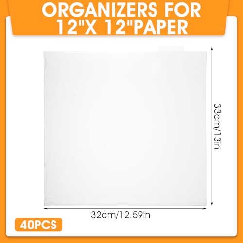 Image of 40 Pcs 12x12 Scrapbook Paper Storage Organizer, Clear Top Loading Files Paper Organizer, Plastic Craft Papers Holder Storages Organization for Holding Scrapbook Vinyl Files Photos Storage Bag