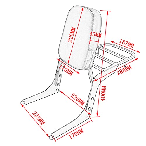 [Ship From USA] Passenger Sissy Bar with Luggage Rack Backrest for Honda Rebel 250 CMX250 CA250 All Year, Black