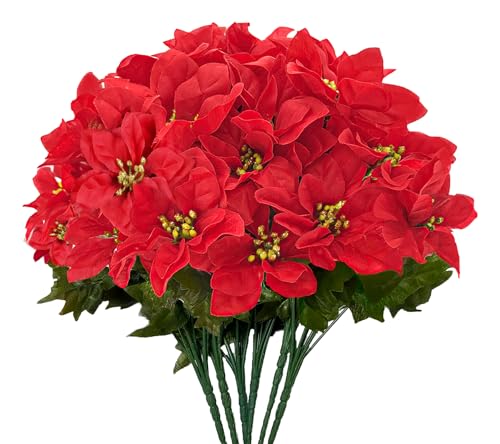 gaoduanluoluo 6 Pièces Poinsetttia Simulés Décorations, Fleurs Artificielles de Noël Simulate, Bouquets Fleurs Ornements de Noël (Rouge)
