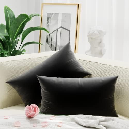 ONME Throw Pillow Covers, Velvet Pillow Covers Black 12x20 inch, Set of 2 Square Pillow Covers Decorative Solid Color Cushion Cover Pillowcases for Sofa, Couch, Bed,Car, Yard
