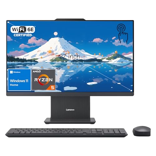 Image of Lenovo IdeaCentre 27 inch Touchscreen All-in-One Desktop | AMD Ryzen 5 8645HS, 32GB DDR5 RAM, 1TB SSD | FHD IPS Display, Wi-Fi 6, HDMI in /Out, Wireless Charging Base, Wireless KB&Mouse, Windows 11