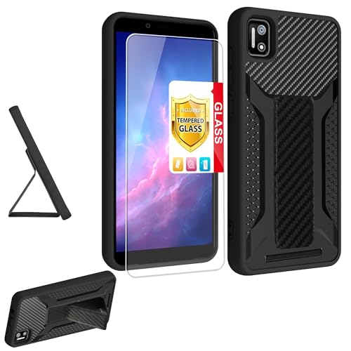 bojioderf Cloud Stratus C7 Case Compatible with Cloud Mobile Stratus C7 Phone Case Cover [with Tempered Glass Screen Protector][ 2MM Silicone + PC Hard Back Panel][Hand Bracket] Black