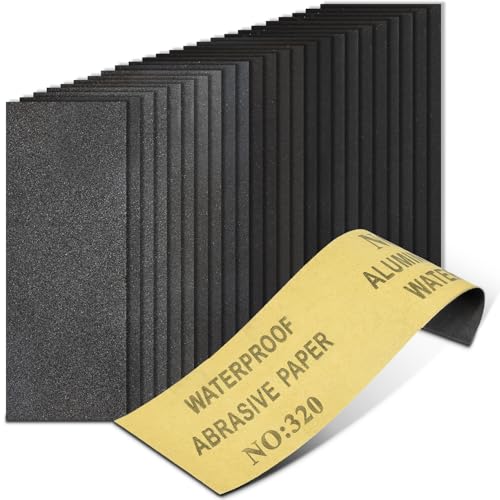 20PCS Sand Paper 320 Grit Sandpaper Sheets 9 x 3.6 Inch Wet Dry Sandpaper Sheets Sand Paper for Metal Wood Furniture Automotive and Crafts
