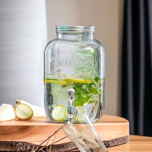 Image of 5 litres Mason Glass Beverage Dispenser | Airtight Lid, Wide Mouth, Leak-Proof Spigot | Perfect for Detox Water, Infusions, Parties & Events