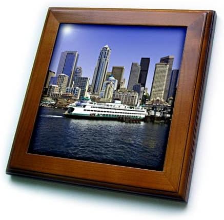 3dRose ft_14266_1 Seattle Ferry-Framed Tile, 8 by 8-Inch