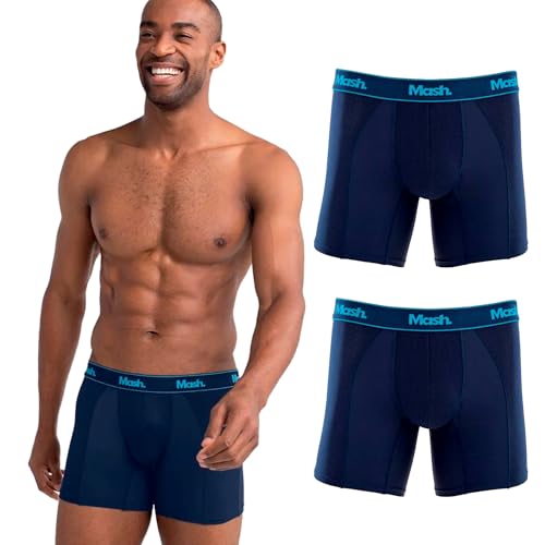 Kit 02 Cueca Boxer Longa Mash Microfibra | 2 Azul Marinho | M