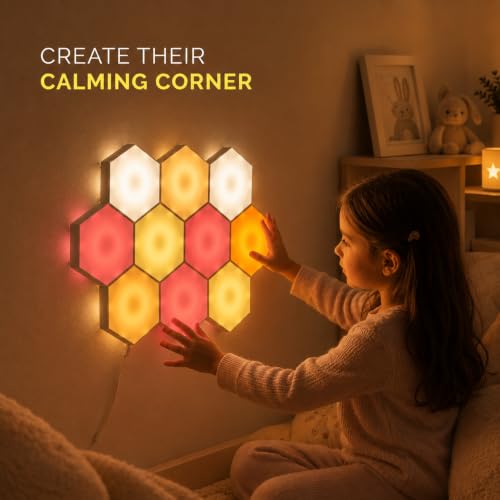 Image of Emberela HEXlights Sensory Lights for Kids - 10pk Touch Hexagon LED Lights | Autism, ADHD & Sensory Seeking | 13 Colors | Best for Sensory Room, Classroom Calm-Down Corner & Bedroom Tap Tap Wall Light