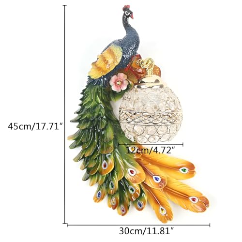 Image of Modern Peacock Wall Sconce | Resin Decorative Wall Lamp with Crystal Accents | European Retro Style Wall Light for Home Decor | Multicolour | Bulb Not Included