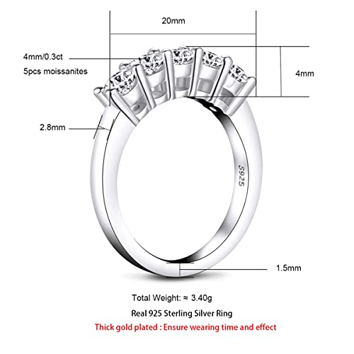 Anuclub 5 Stone Moissanite Ring 1.5Cttw D Color Lab Diamond Gold Plated Silver Stackable Rings For Women With Certificate (4) #TOP7