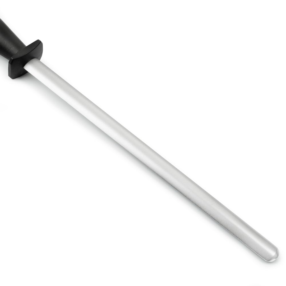 Arcos Chairas - Chaira Afilador Manual de Cuchillos - Cuerpo Ovalado de Acero al Carbono Recubierto de Diamante de 280 mm y 17 mm de diámetro - Mango Polipropileno Color Negro