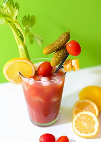 Bloody Mary Gift Set of 3 Items  Set of 4 Bloody Mary Trees Plus Demitris Spiced Rim Salt in Original and Bacon Flavored (Black)