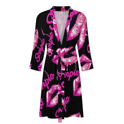 Scorpio Zodiac Birthday Pink Lips Men's Bathrobes Long Sleeve Loungewear Soft Sleepwear V Neck Nightgown3