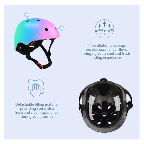 Image of Color Gradient Adjustable Kids Bike Helmet with Knee & Elbow Pads Set | Multi-Sport Safety Gear for Boys & Girls Ages 5-14 | Skateboarding, Scooters, Roller & Inline Skating, Longboarding