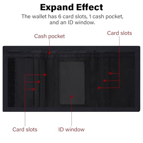 Men’s Nylon Trifold RFID Wallet with ID Window, Slim Security Wallet for Card Cash Holder, Modern Fashion Stylish Wallet Gifts for Teen Boys and Men, One Size -Black3