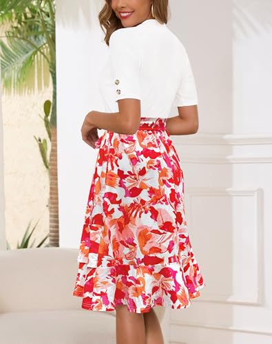 Annebouti Womens 2025 Short Sleeve Summer Fall Ribbed Modest Semi-Formal Teacher Casual Work Midi Dress with Pockets3