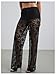 Women's Y2K Floral Lace See Through Pants Sheer Straight Leg Long Pants Club Wear Black XX-Small