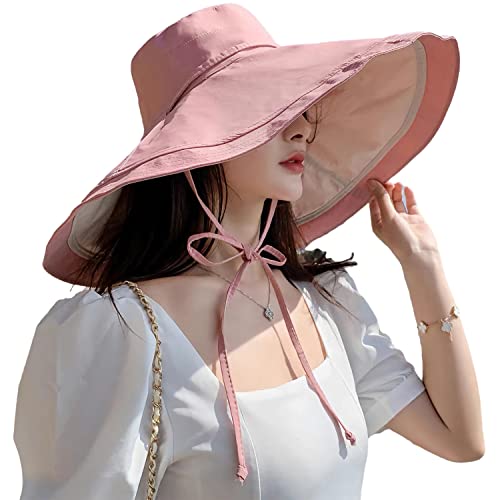 Image of HUAMULAN Women Sun Hat Summer Bucket Beach Boonie Cotton Cap Wide Brim UPF 50