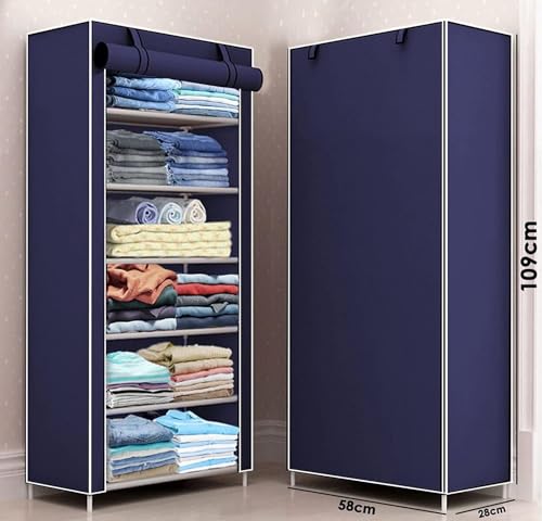 Image of ClearSpace Multipurpose Baby Wardrobe /Cabinet /Multipurpose Storage Rack, Foldable, Collapsible Fabric Wardrobe Organizer for Clothes (Plastic and Non Woven Fabric) (Blue, 6 - Layer)