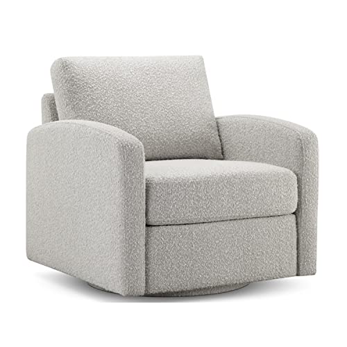 Chers Grazia Swivel Accent Chair Barrel Upholstered Armchair With Swivel Base, Off-White Club Arm Chair Fully Assembled #TOP1