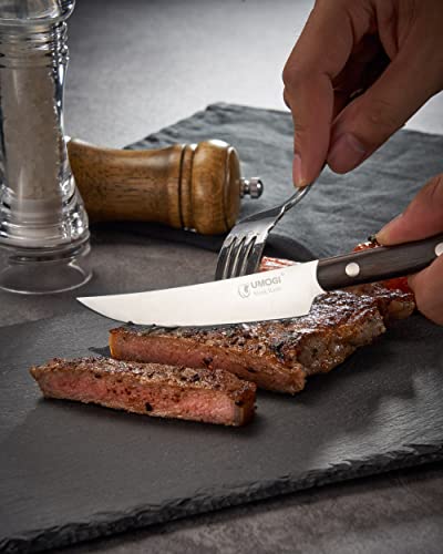 Umogi Premium Steak Knives Set Of 8 In Gift Box - Full Tang Wenge Wood Handle - Hc German Stainless Steel, Straight Edge Non Serrated 4.5''Dinner Knife, Kitchen Tableware Knives Cutlery Set #TOP2