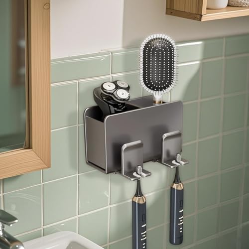 Aluminum Toothbrush Holder Hanging Bracket Shower Toothbrush Razor Holder Suitable for Toothbrush, Toothpaste, Razor and Comb etc Space Saving for Bathroom(2 Card Slots no Cup) by FEHNAG - Used condition - Image 5