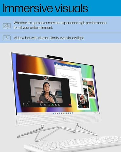Image of HP All-in-One 22 inch Desktop Computer, AMD Athlon Gold 3150U Processor, AMD Radeon Graphics, 4 GB RAM, 256 GB SSD, Windows 11 Home ( 22-df0222, snow white)