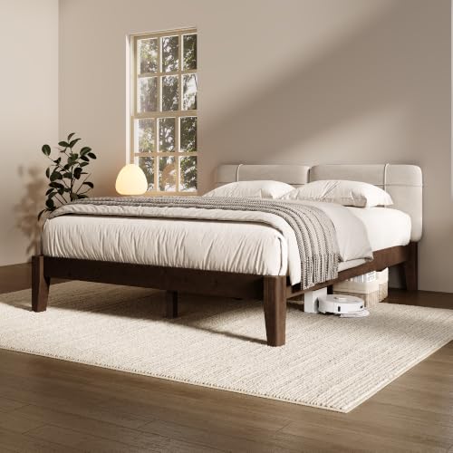 AMERLIFE Solid Wood Full Bed Frame, Tool-Free, Japanese Joinery Bed, Walnut