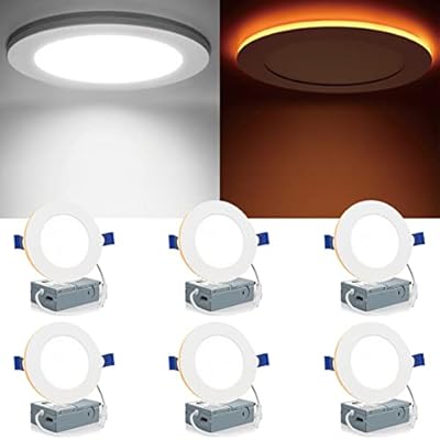 Meconard 6 Pack 4 Inch 5CCT LED Recessed Lighting with Night Light, 2700K/3000K/3500K/4000K/5000K Selectable Ultra-Thin LED Recessed Ceiling Lights, 9W=75W, 750LM, Dimmable Canless Wafer Downlight