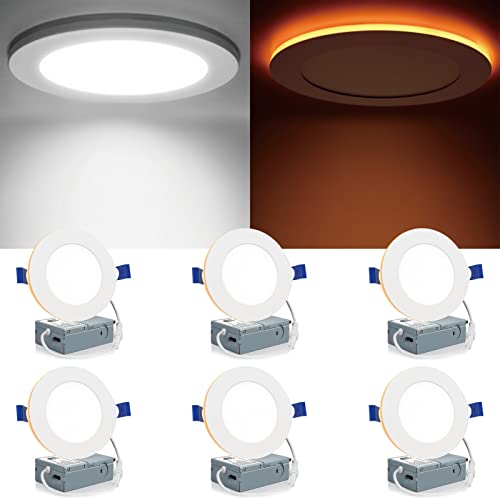 Meconard 6 Pack 4 Inch 5CCT LED Recessed Lighting with Night Light, 2700K/3000K/3500K/4000K/5000K Selectable Ultra-Thin - Detailed View