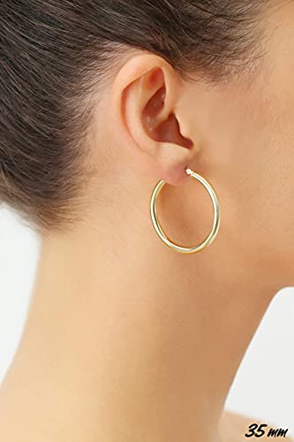 Image of 14k Yellow Gold Classic Shiny Polished Round Hoop Earrings, 3mm tube