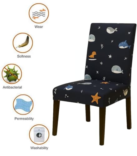 Image of Homerz Premium 6 Seater Dining Table Cloth with 6 Dining Chair Covers,Elastic Fitted Chair Slipcovers, Printed Polycotton Fabric, Table Cloth Size 60x90 inch (Aquadrome)